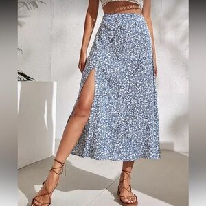 Blue Floral Midi Skirt